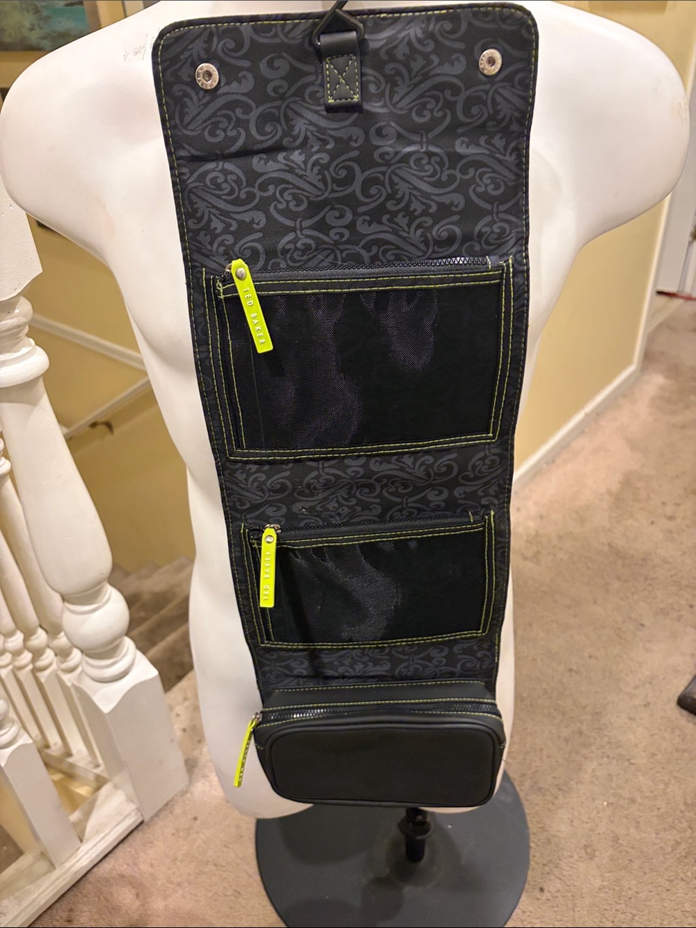 Ted Baker Black Toiletry Organizer with Neon Yellow Accents